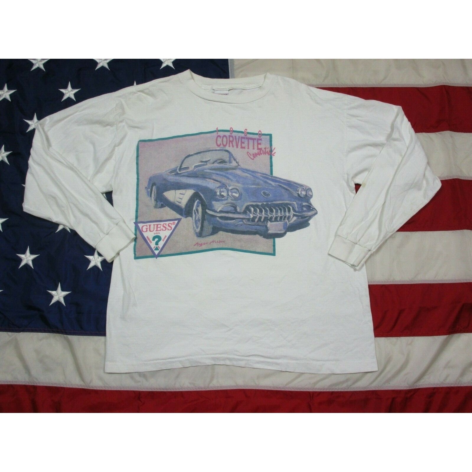 Vintage 1990's Guess Jeans Longsleeve T Shirt 1960 Corvette Roger Mason Usa